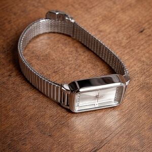 Sleek Silver Smartwatch with Rectangular Face
